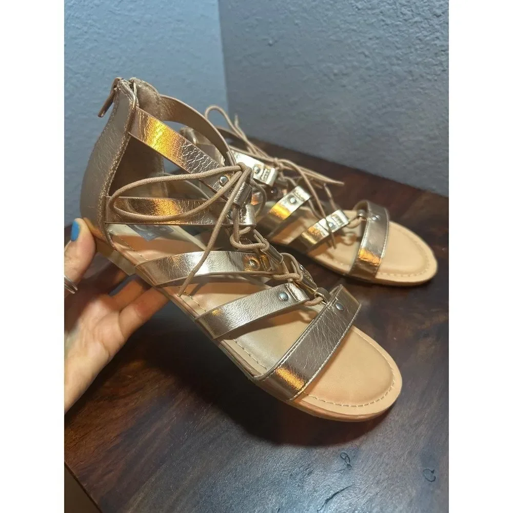 Dv by Dolce Vita Girls Sandals 3 Lace Up Metallic Straps Flat Dressy School Gold